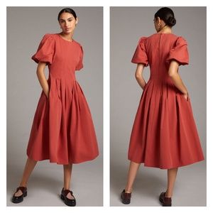 ANTHROPOLOGIE | Eri + Ali Corset Seamed Midi Dress Short Sleeve Puff Sleeve